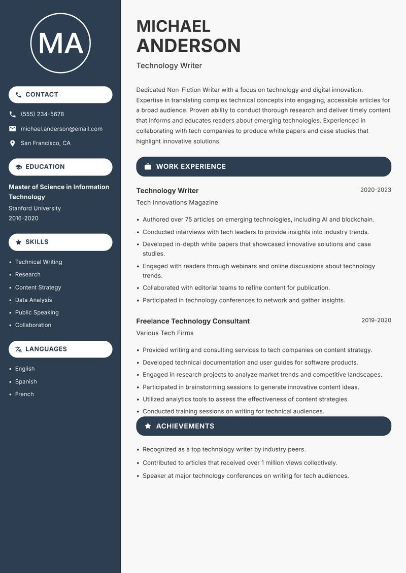 Non Fiction Writer resume template — Compact
