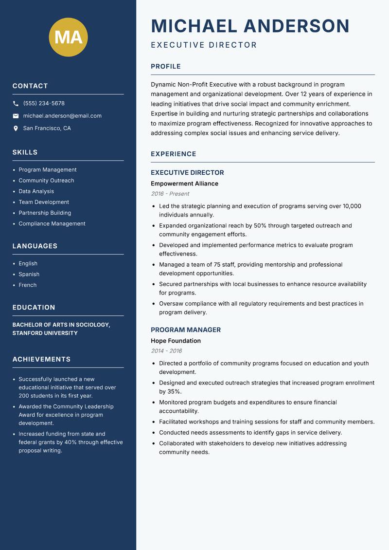 Non-Profit Executive resume template — Classic Clean