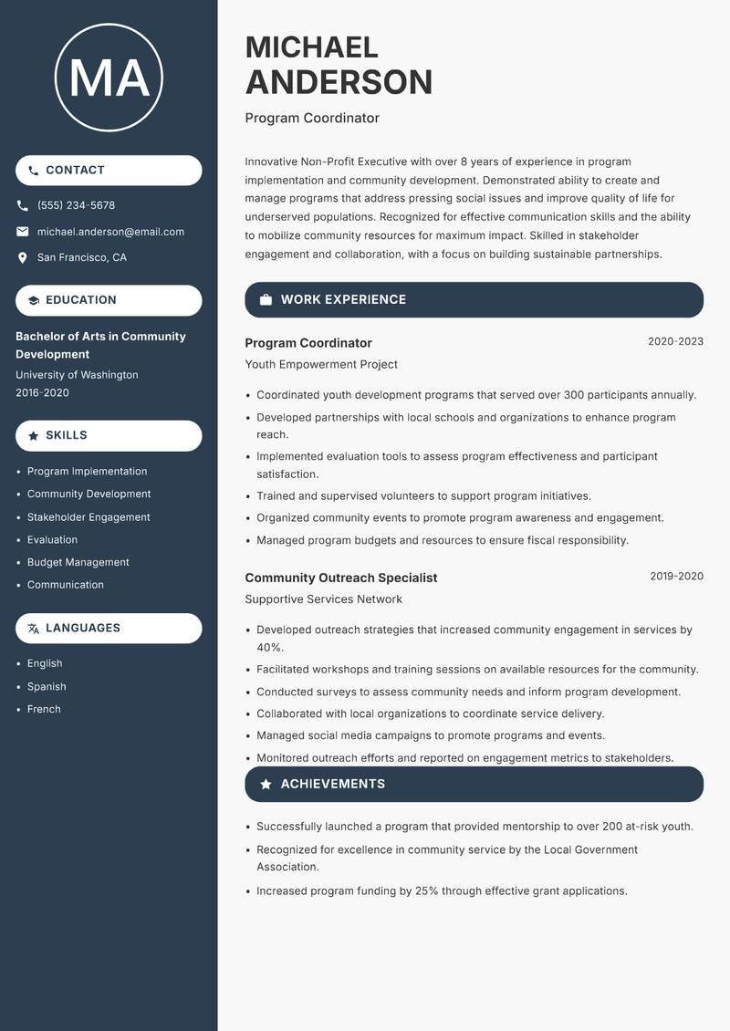 Non-Profit Executive resume template — Compact
