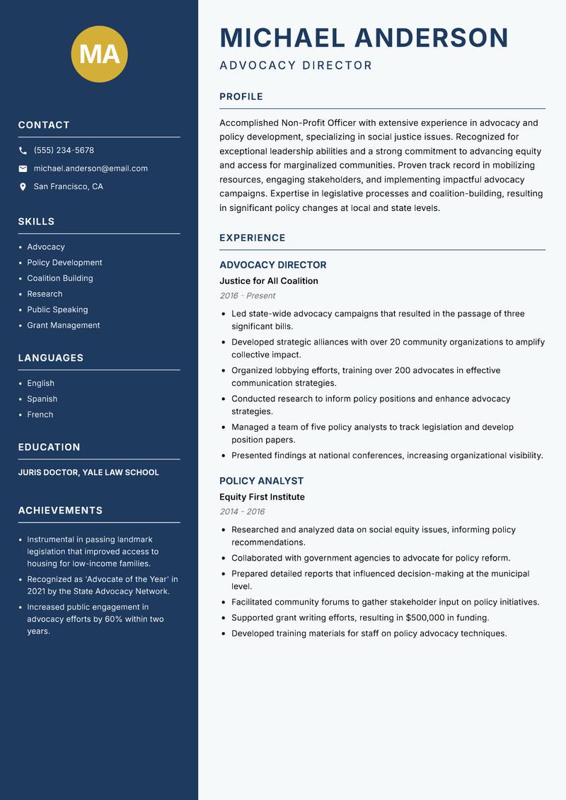 Non-Profit Officer resume template — Classic Clean
