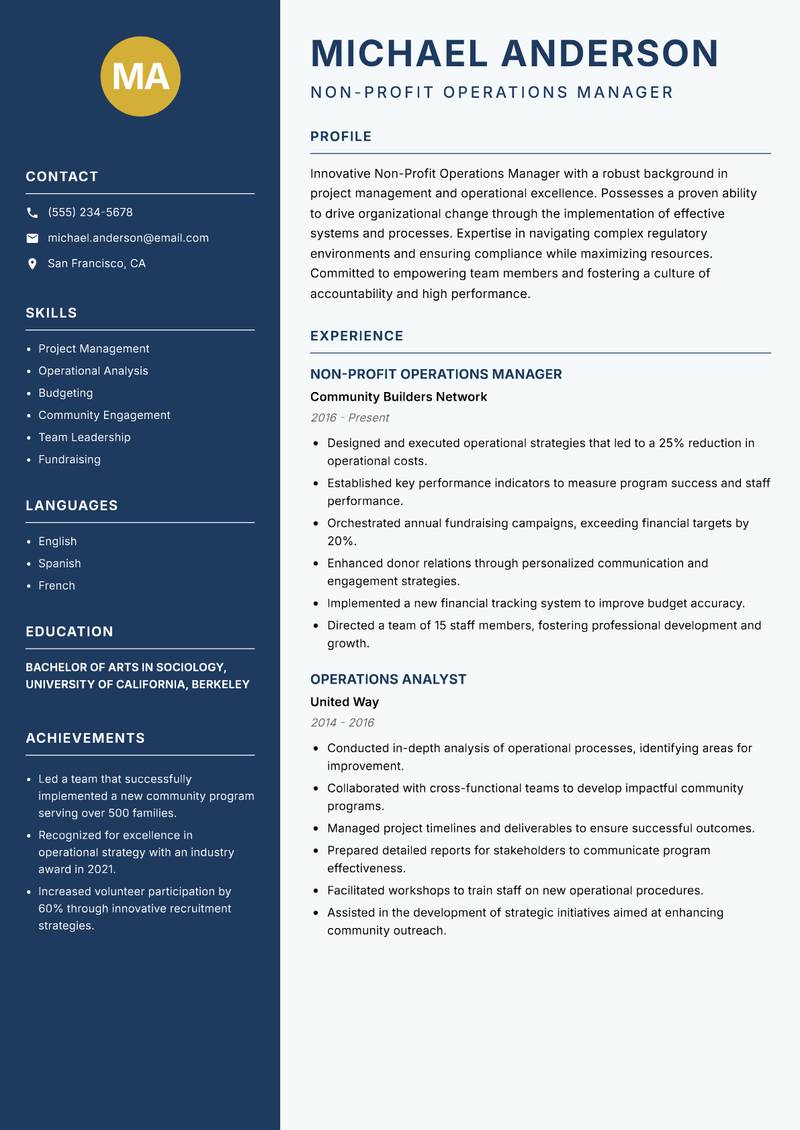 Non-Profit Operations Manager resume template — Classic Clean