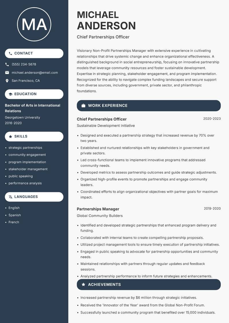 Non-Profit Partnerships Manager resume template — Compact