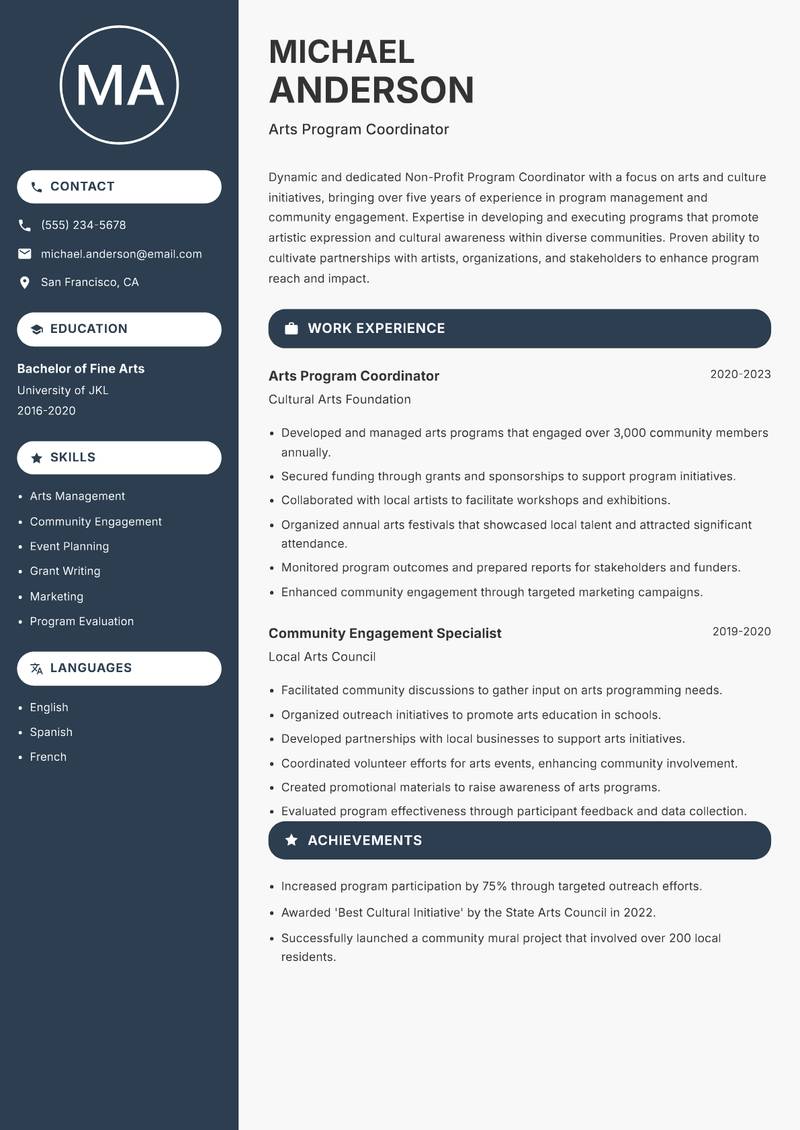 Non-Profit Program Coordinator resume template — Compact