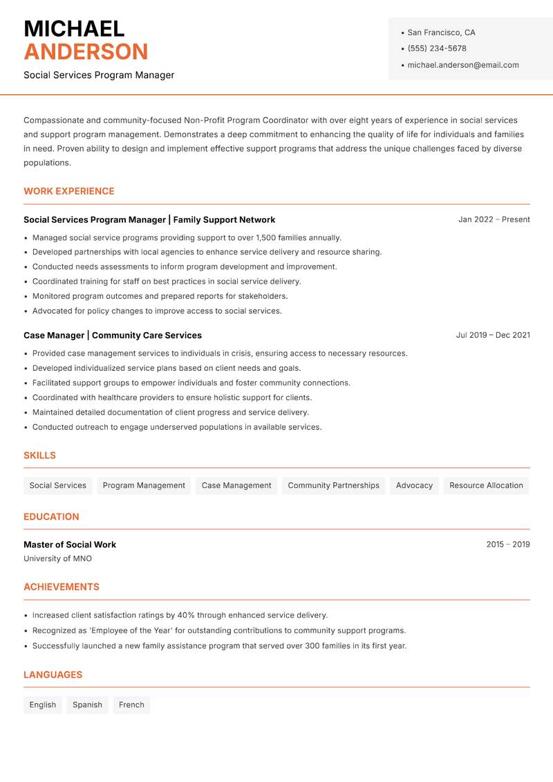 Non-Profit Program Coordinator resume template — Modern Professional