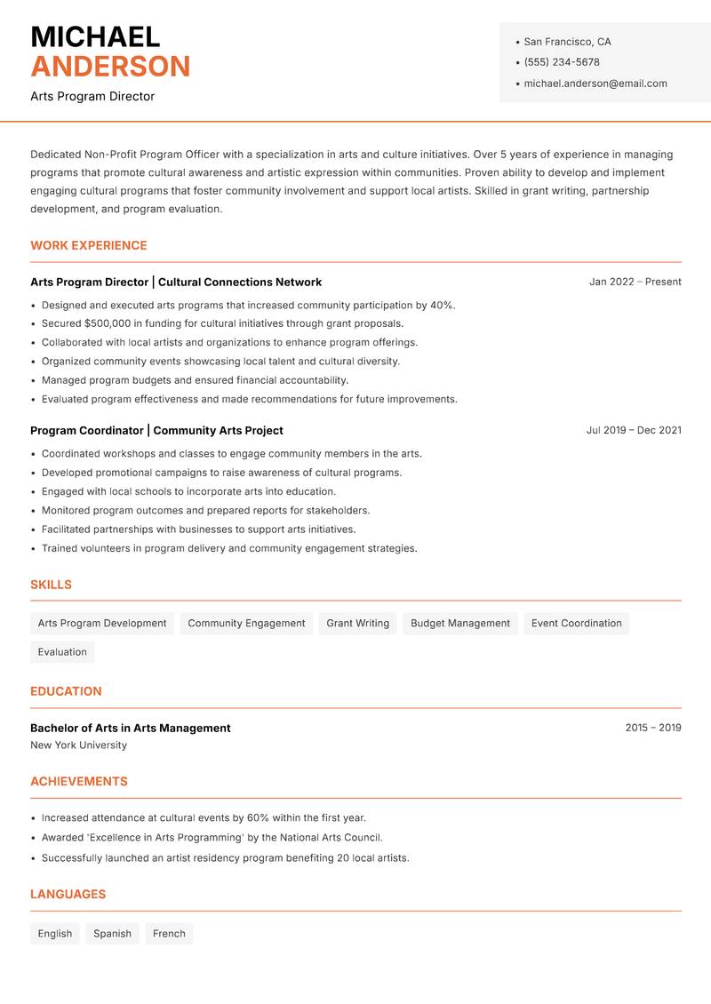 Non-Profit Program Officer resume template — Modern Professional
