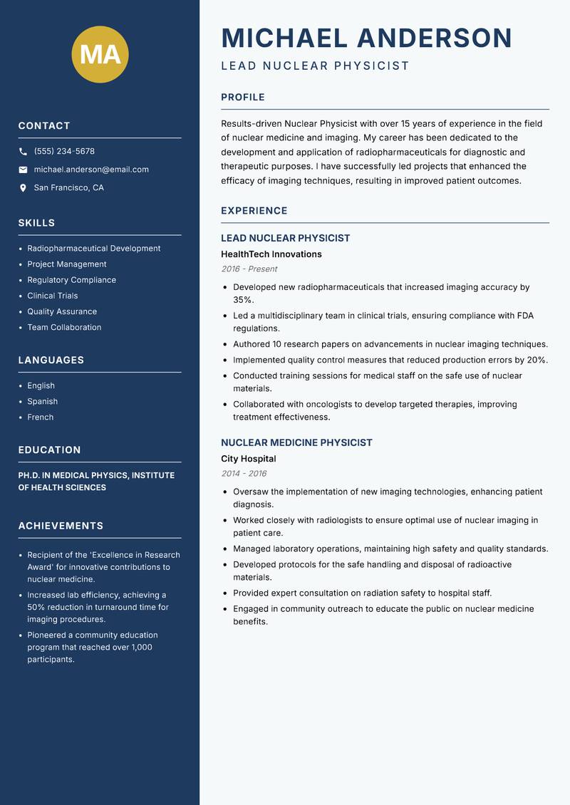 Nuclear Physicist resume template — Classic Clean