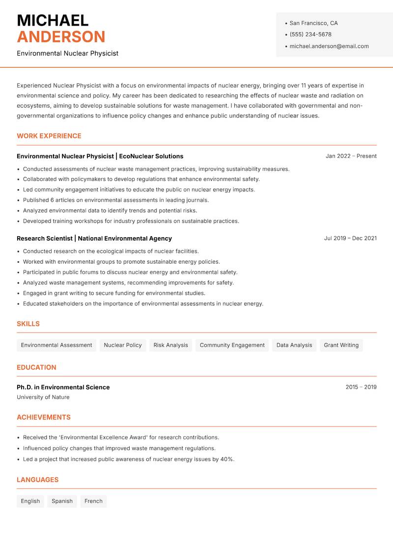 Nuclear Physicist resume template — Modern Professional