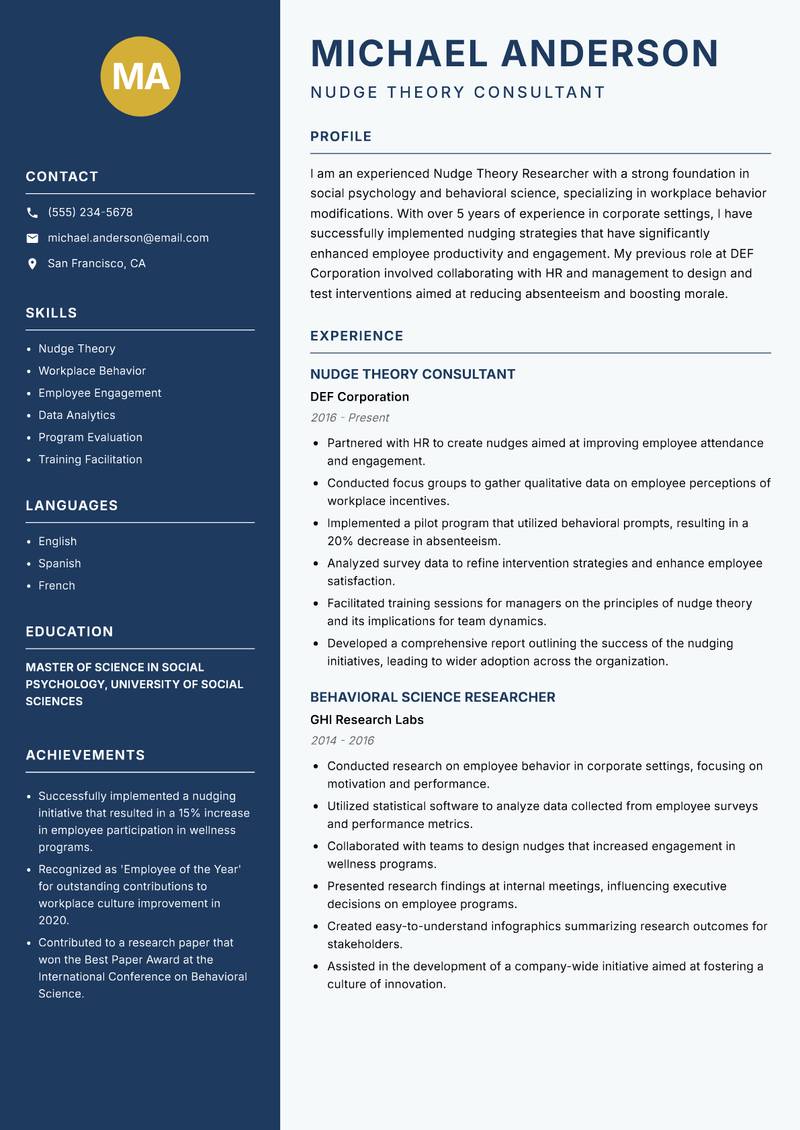 Nudge Theory Researcher resume template — Classic Clean