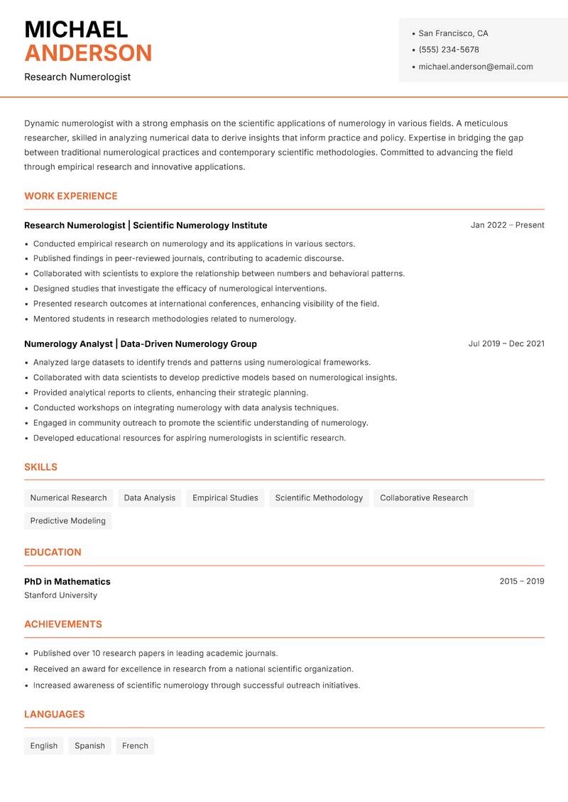 Numerologist resume template — Modern Professional