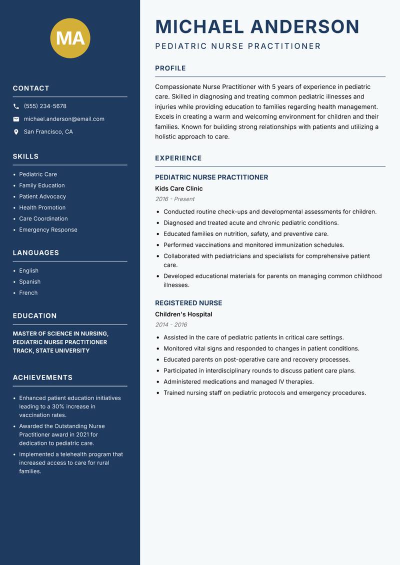 Nurse Practitioner resume template — Classic Clean
