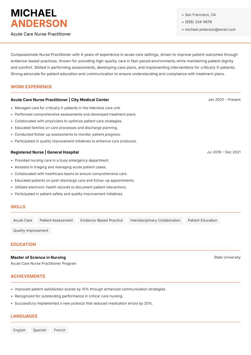 Nurse Practitioner resume template — Modern Professional