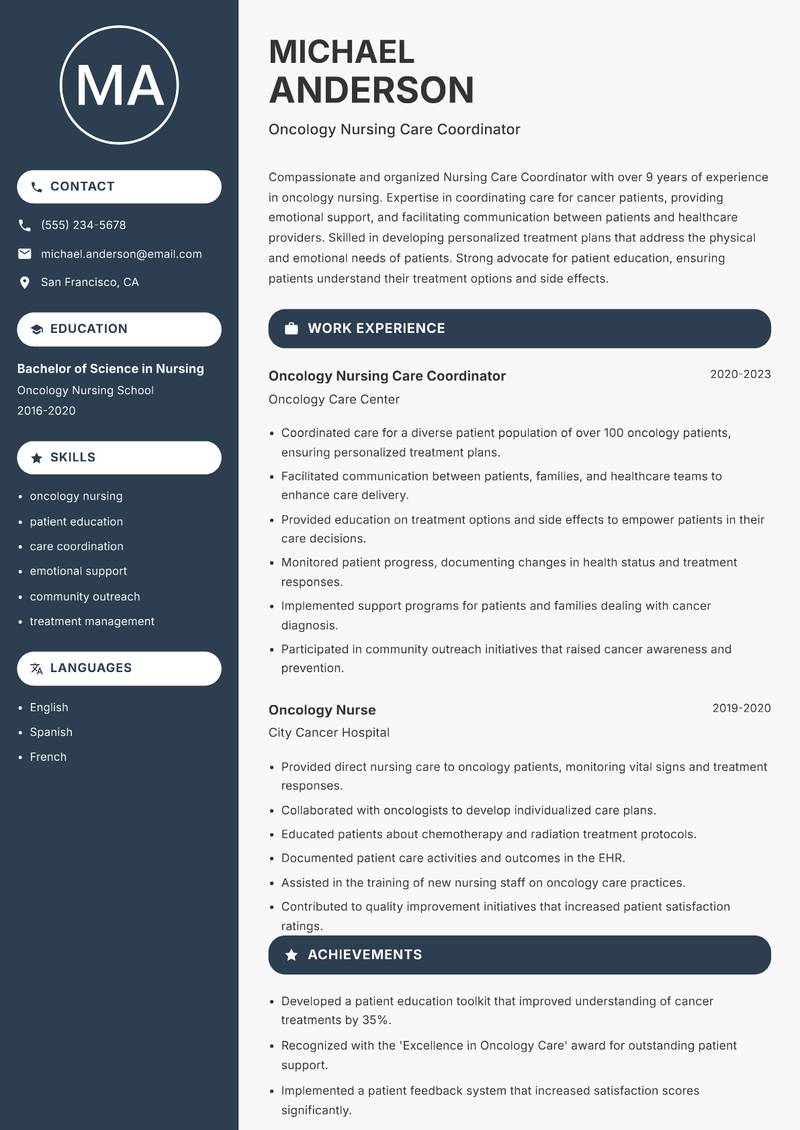Nursing Care Coordinator resume template — Compact