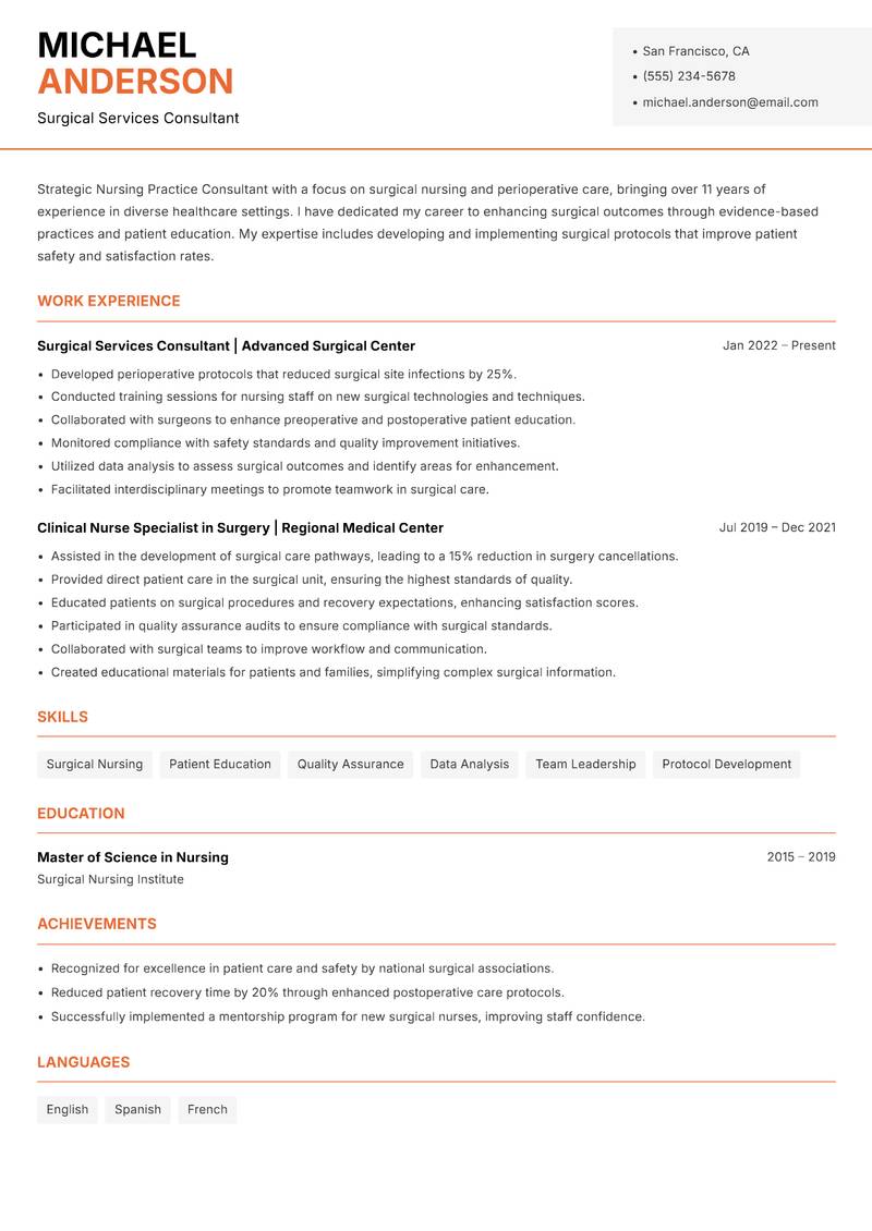 Nursing Practice Consultant resume template — Modern Professional