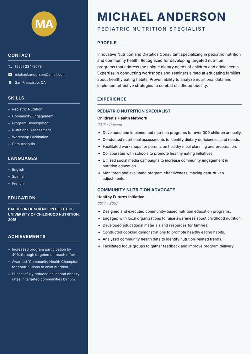 Nutrition and Dietetics Consultant resume template — Classic Clean