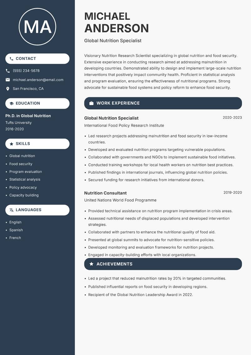 Nutrition Research Scientist resume template — Compact