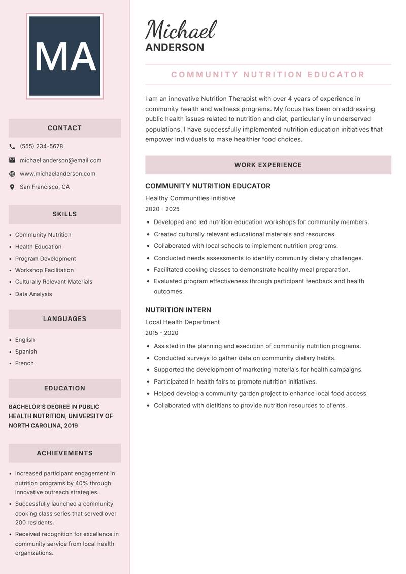 Nutrition Therapist resume template — Executive
