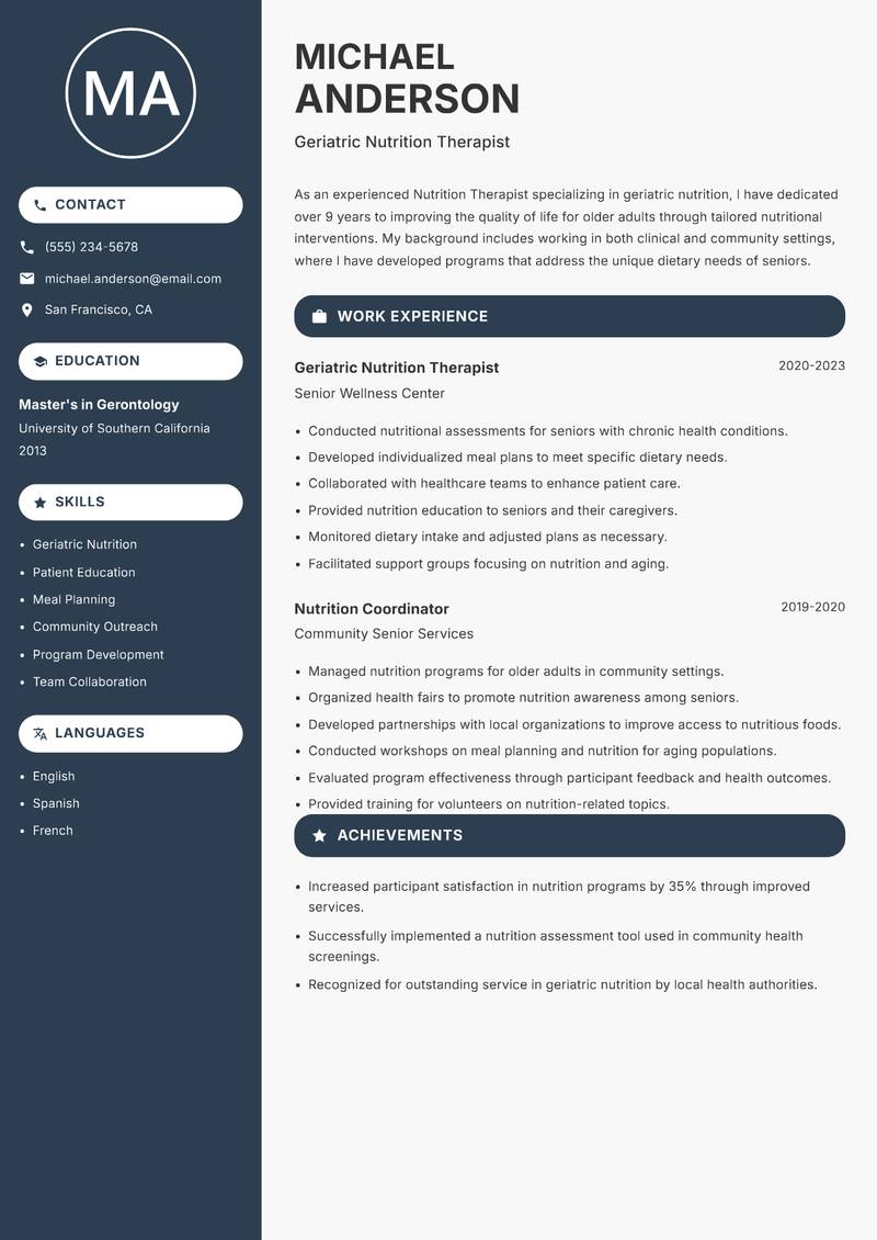 Nutrition Therapist resume template — Compact