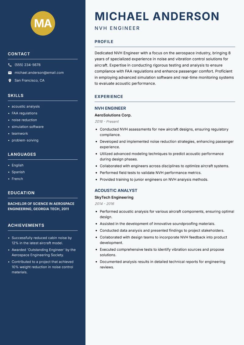NVH Engineer resume template — Classic Clean