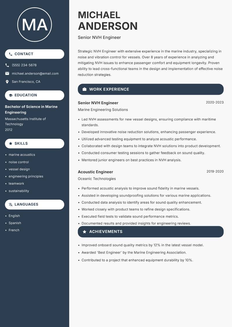 NVH Engineer resume template — Compact