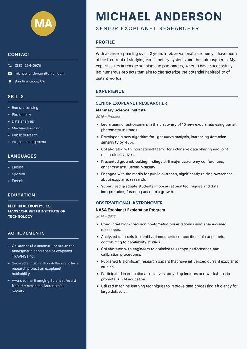 Observational Astronomer resume template — Classic Clean