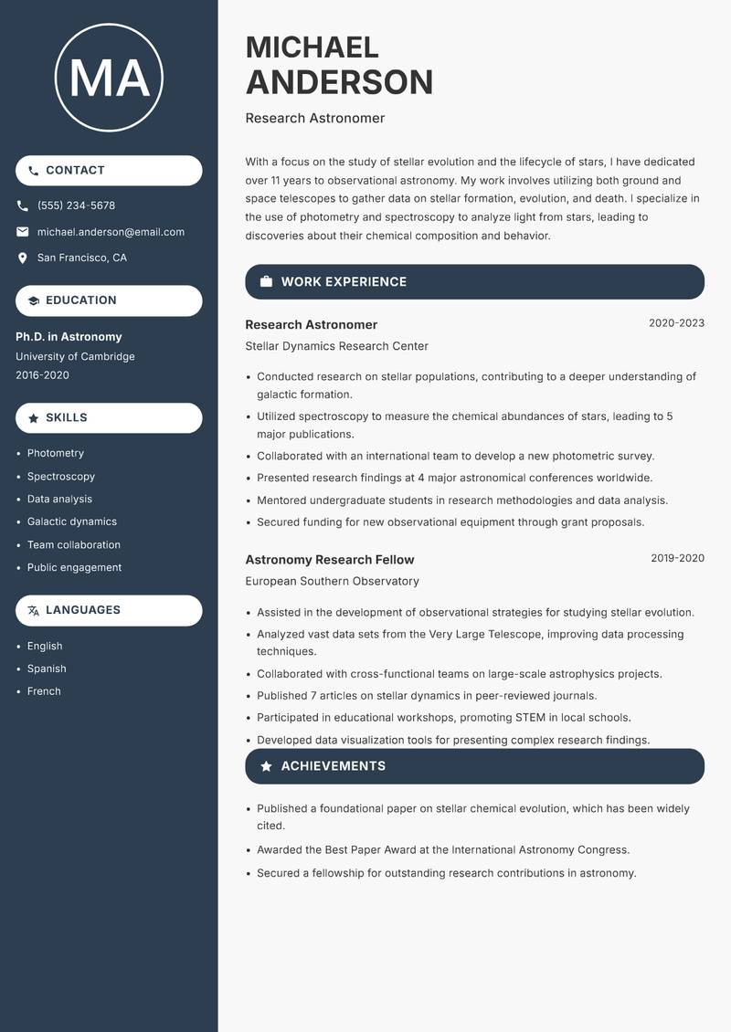 Observational Astronomer resume template — Compact
