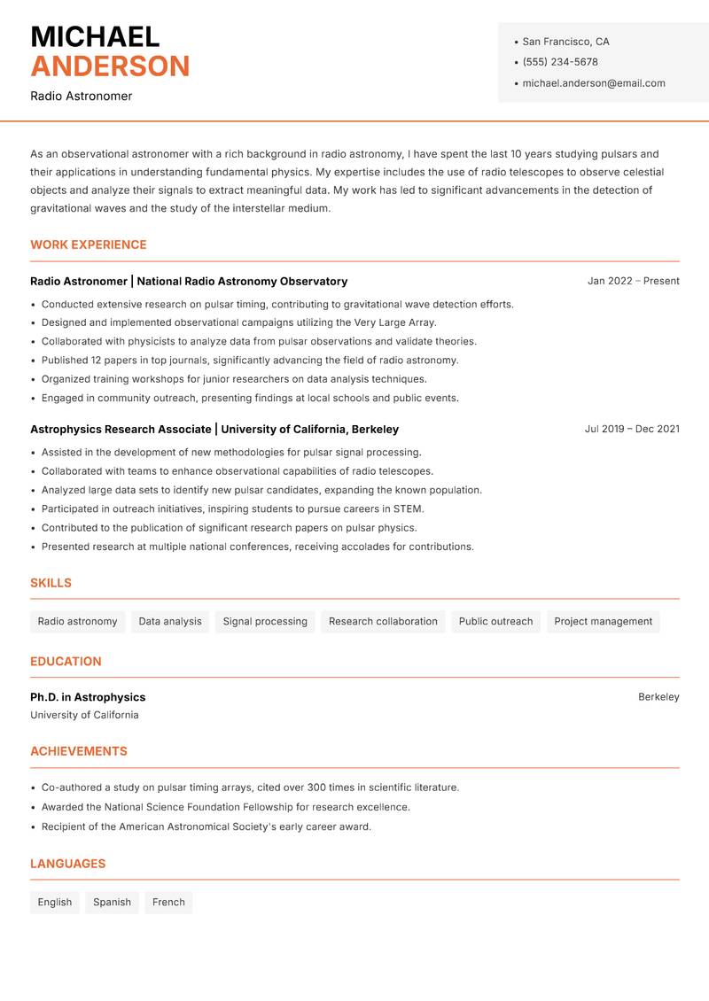 Observational Astronomer resume template — Modern Professional