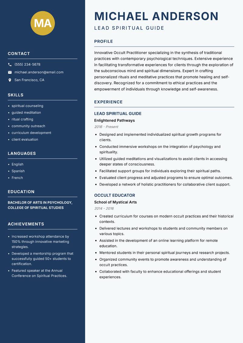 Occult Practitioner resume template — Classic Clean