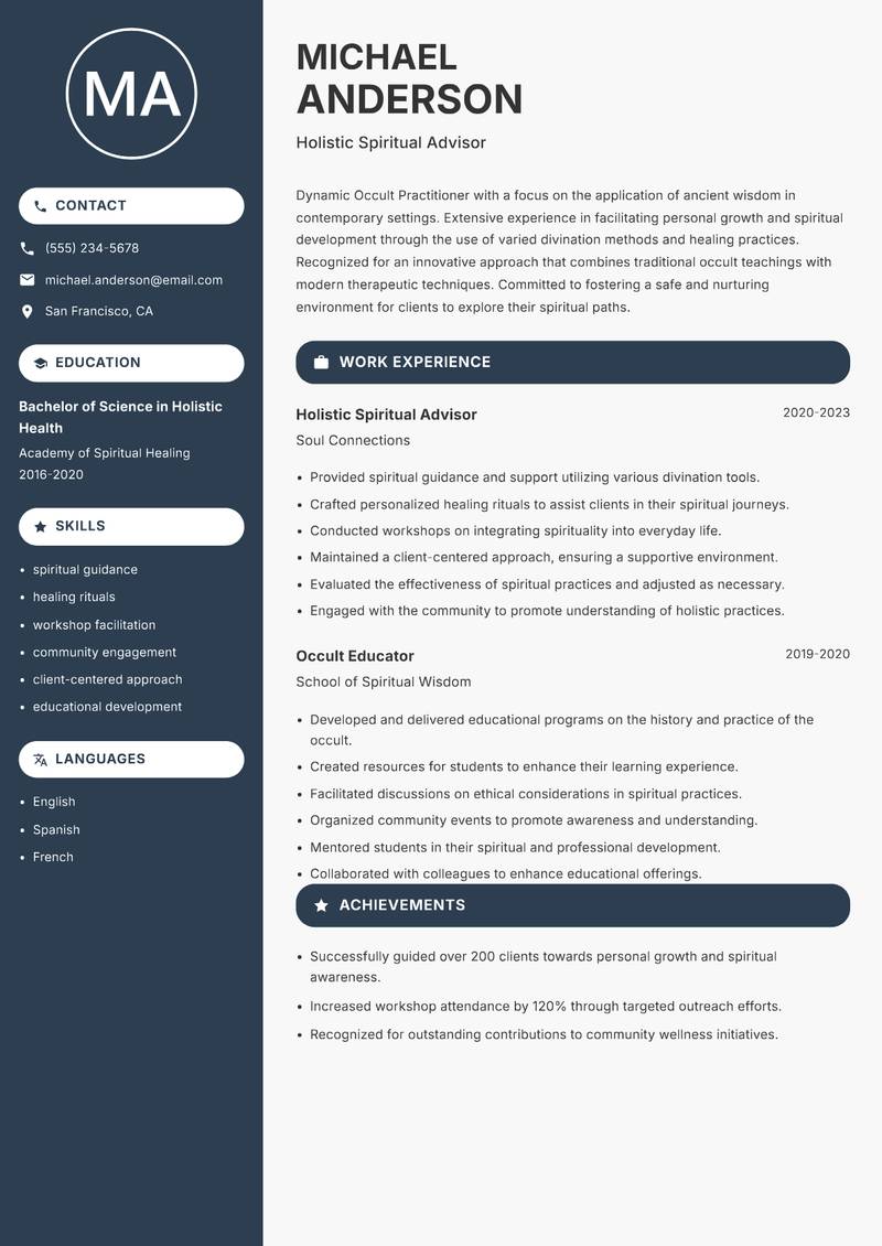 Occult Practitioner resume template — Compact