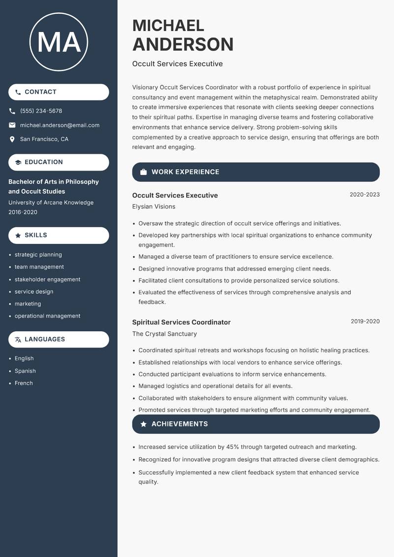 Occult Services Coordinator resume template — Compact