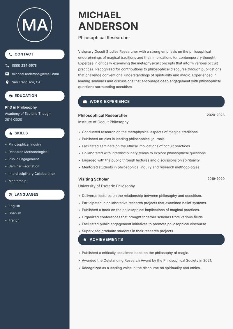 Occult Studies Researcher resume template — Compact