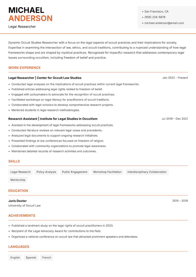 Occult Studies Researcher resume template — Modern Professional