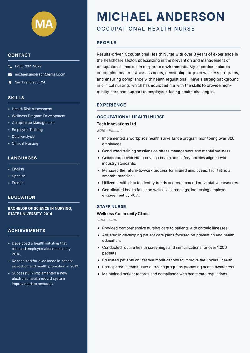 Occupational Health Nurse resume template — Classic Clean