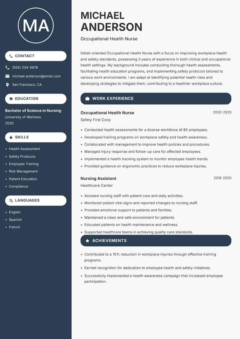 Occupational Health Nurse resume template — Compact