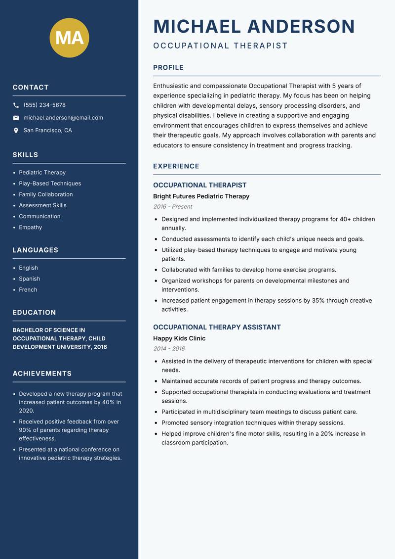 Occupational Therapist resume template — Classic Clean