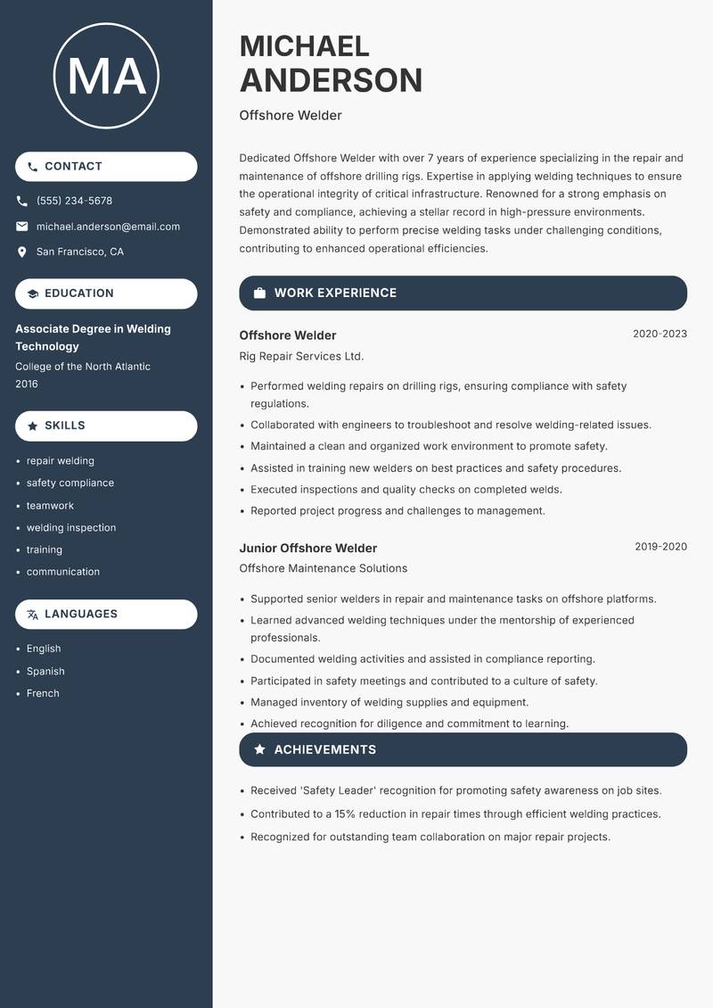 Offshore Welder resume template — Compact