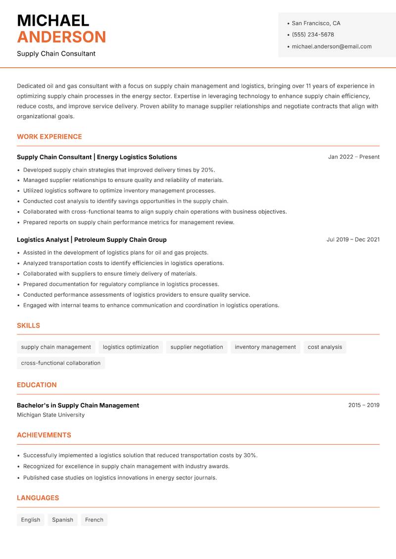 Oil and Gas Consultant resume template — Modern Professional