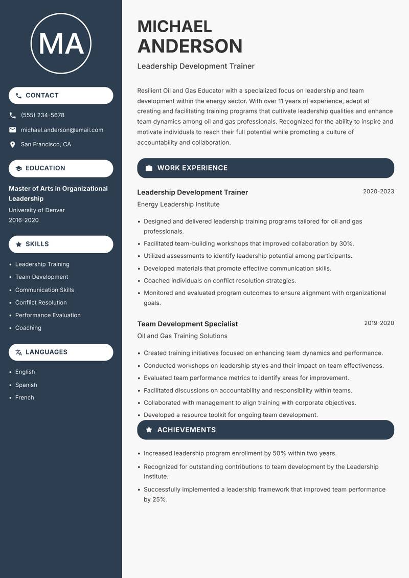 Oil and Gas Educator resume template — Compact