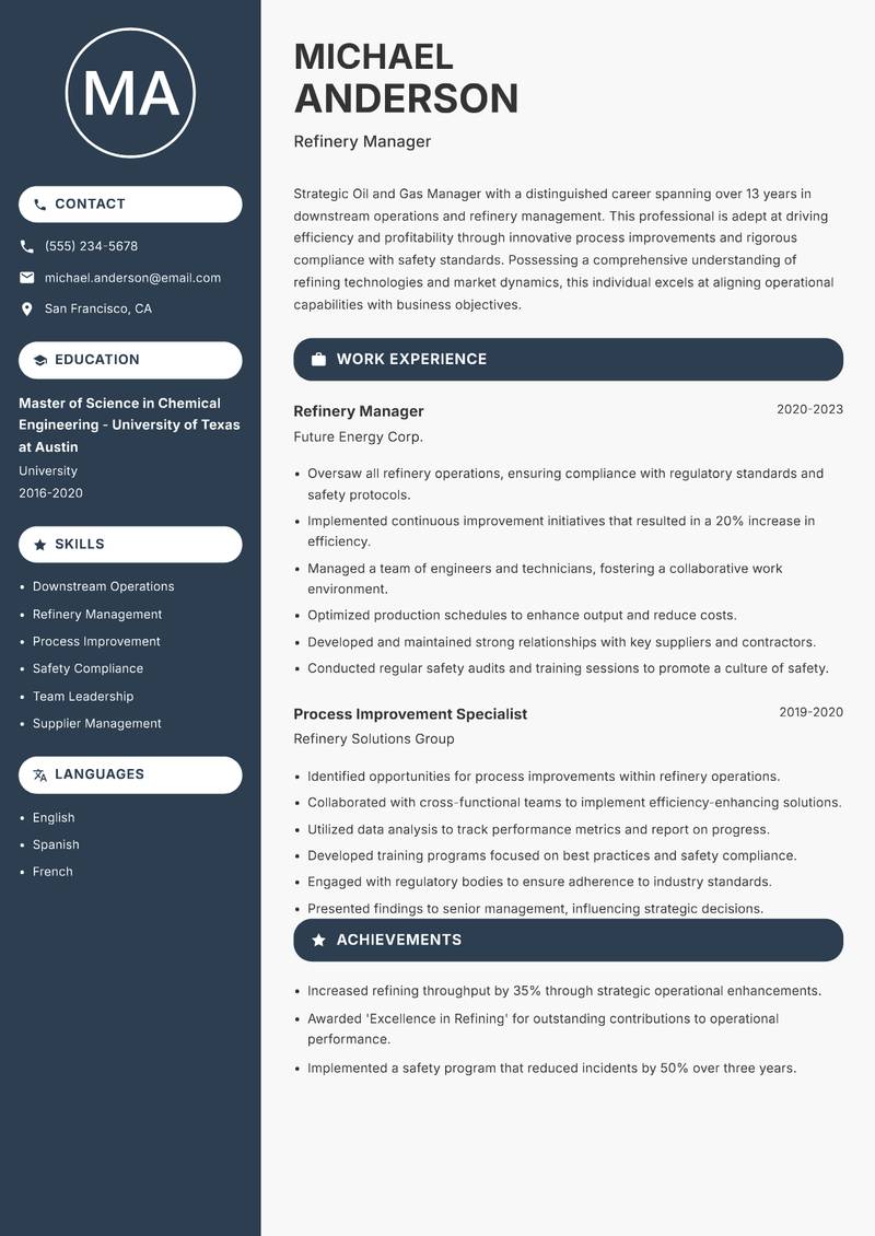 Oil and Gas Manager resume template — Compact