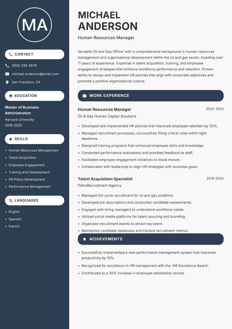 Oil and Gas Officer resume template — Compact