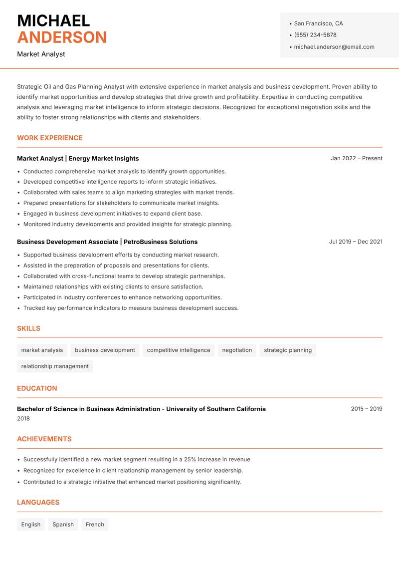 Oil and Gas Planning Analyst resume template — Modern Professional