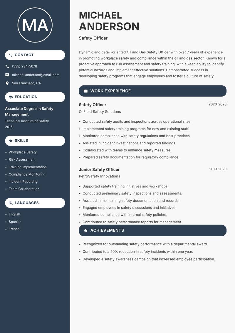 Oil and Gas Safety Officer resume template — Compact