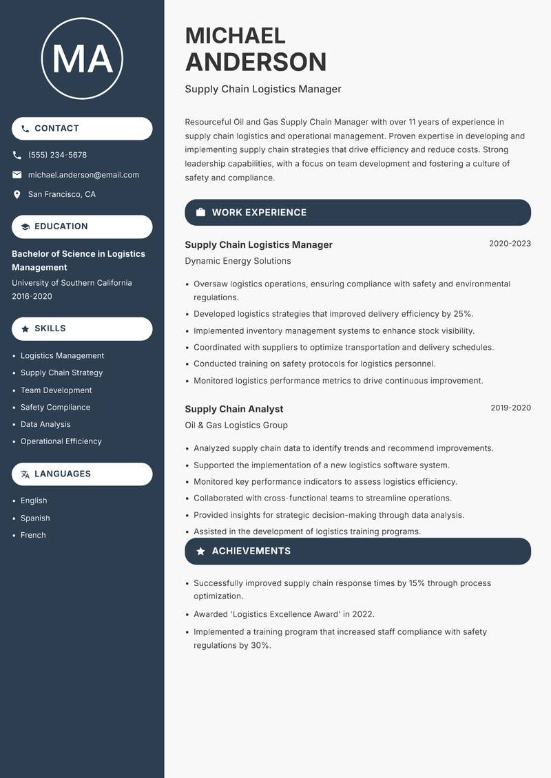 Oil and Gas Supply Chain Manager resume template — Compact