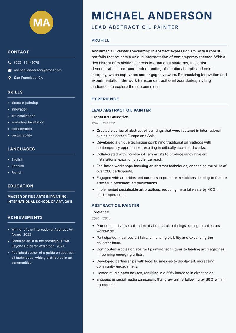 Oil Painter resume template — Classic Clean