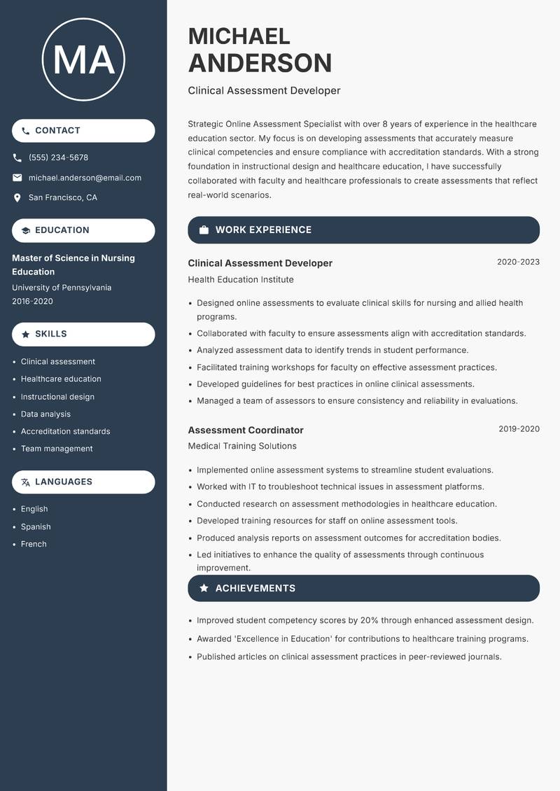 Online Assessment Specialist resume template — Compact