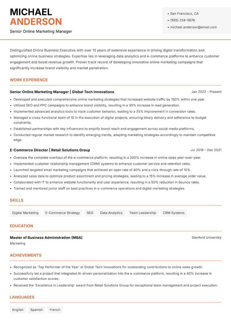 Online Business Executive resume template — Modern Professional