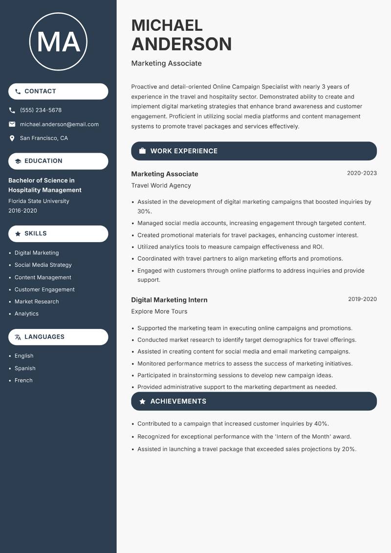 Online Campaign Specialist resume template — Compact
