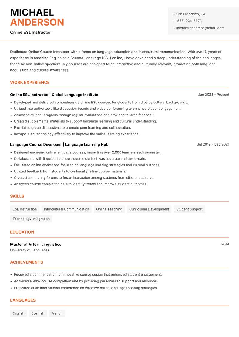Online Course Instructor resume template — Modern Professional