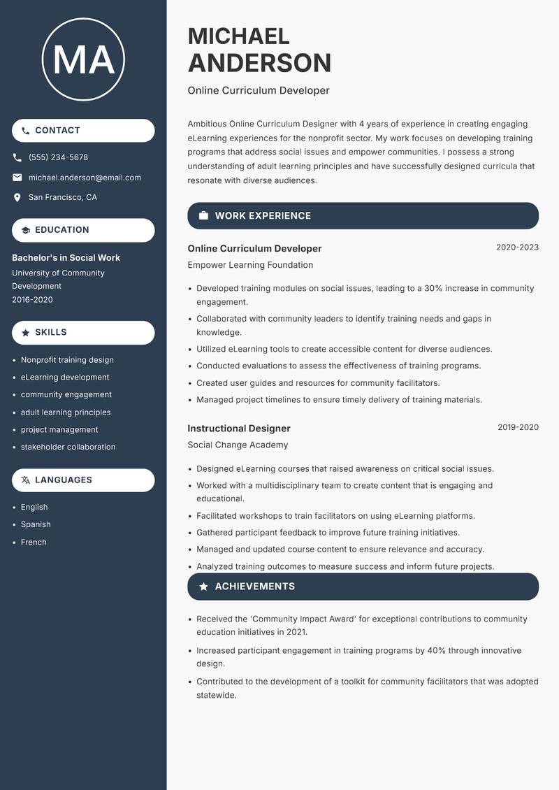 Online Curriculum Designer resume template — Compact