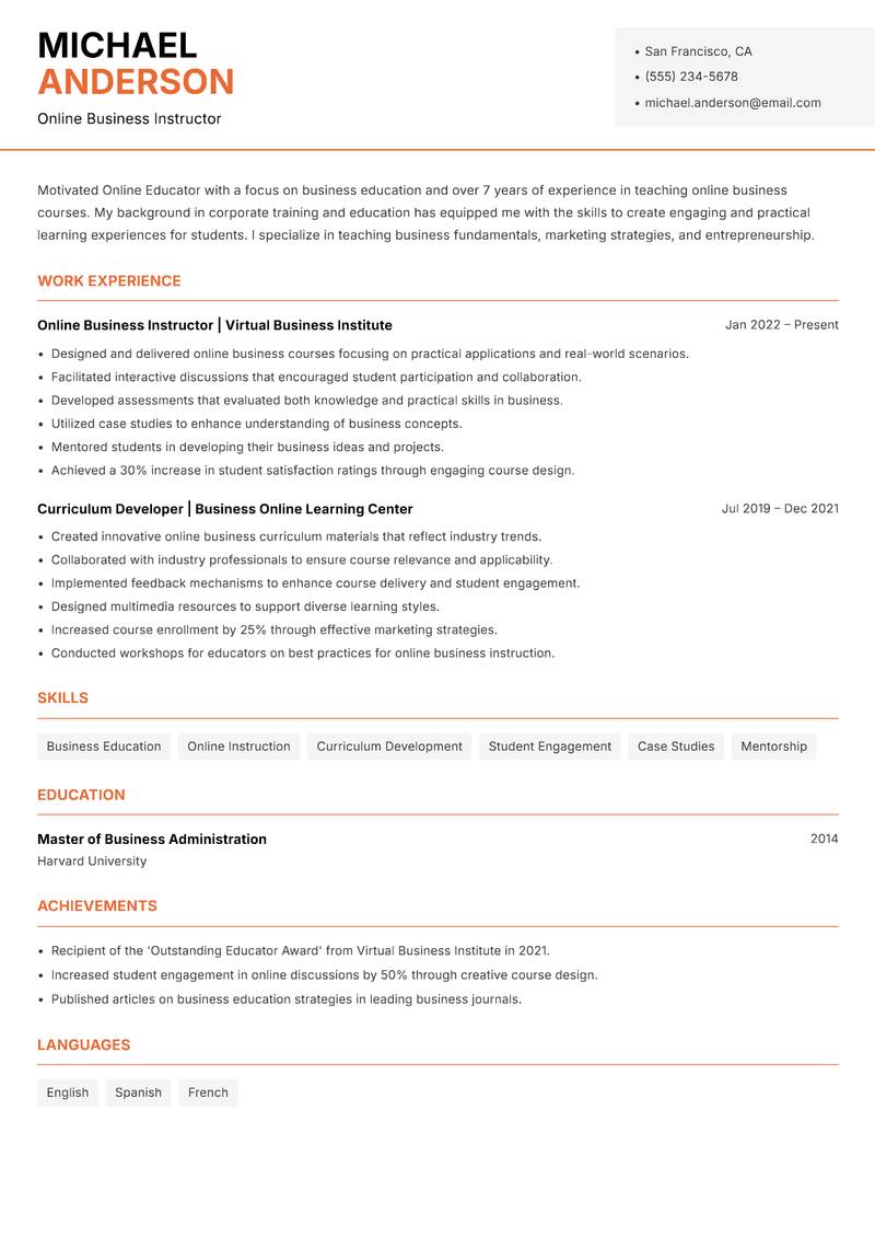 Online Educator resume template — Modern Professional