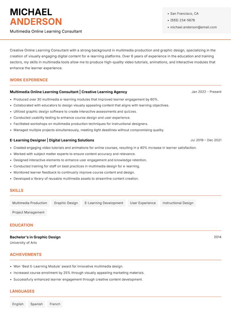 Online Learning Consultant resume template — Modern Professional